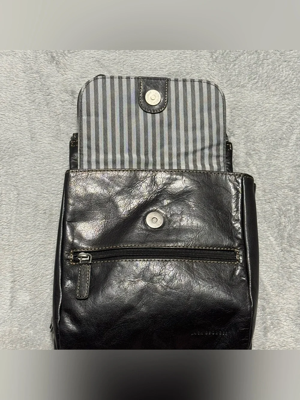 Jack Georges Black Slim Genuine Leather Organizer Crossbody Shoulder Bag NEW